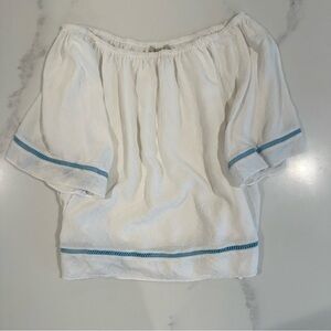 Ariat  Off The Shoulder Crop Peasant Top.Size Large White with Blue